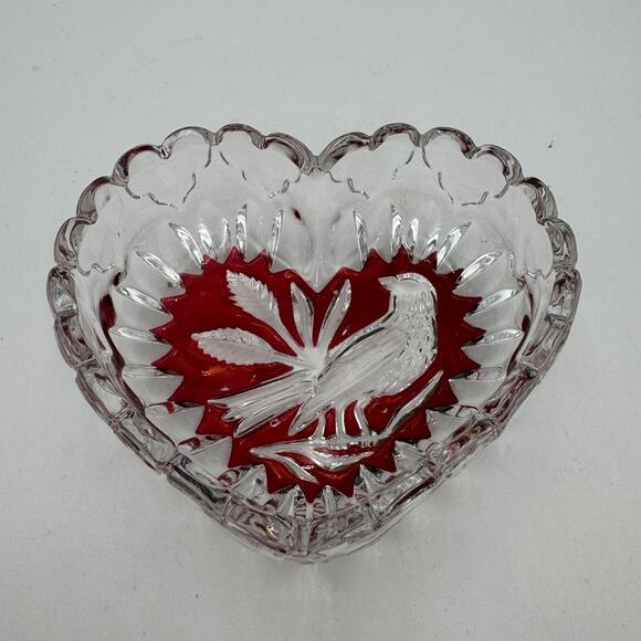 Vintage Byrdes Collection Heart Trinket Box by Hofbauer 4.5" 24% Lead Crystal - Picture 5 of 13